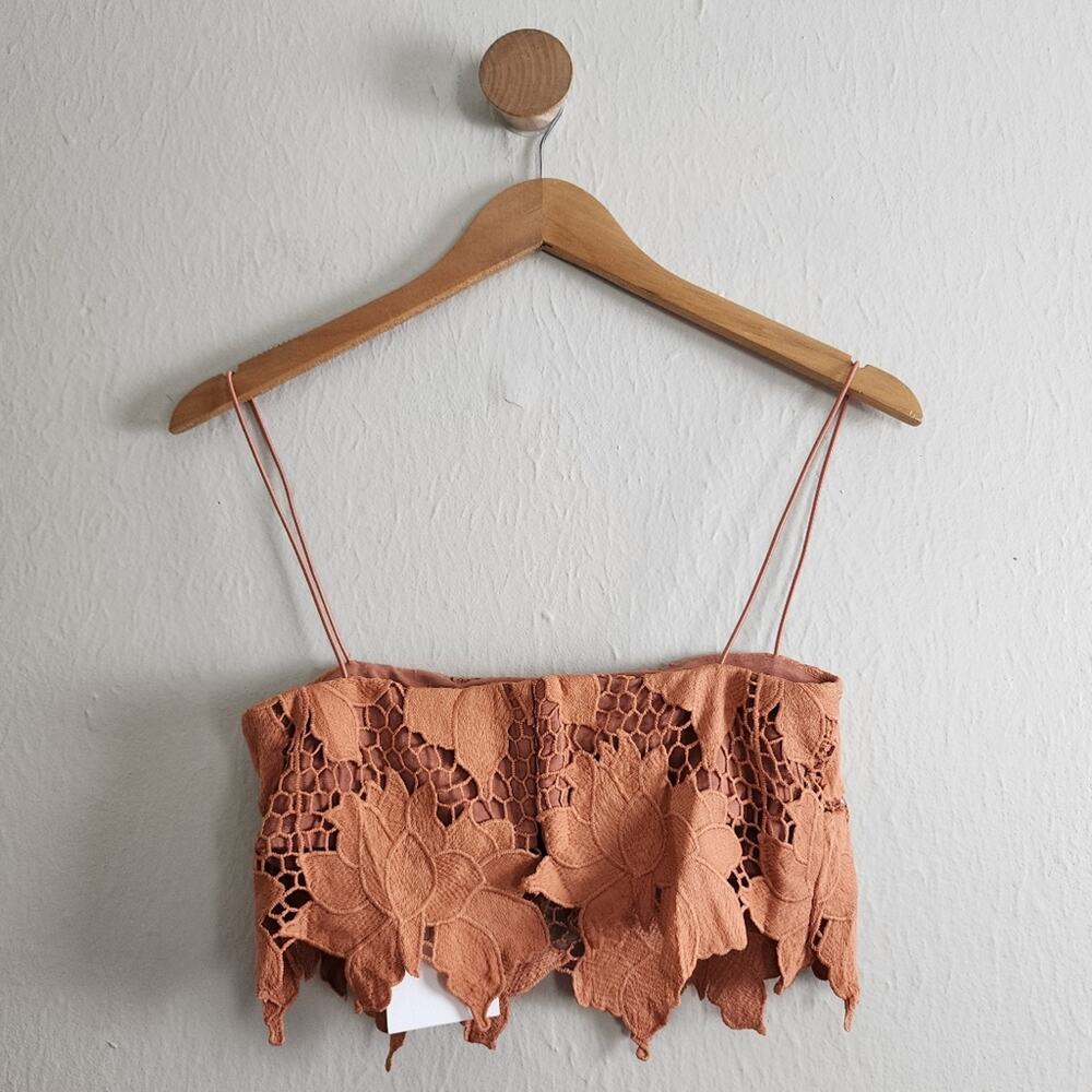 Rumer The Label Tropez Rust Orange Floral Lace Asymmetric Crop Top Medium NWT - Picture 12 of 13